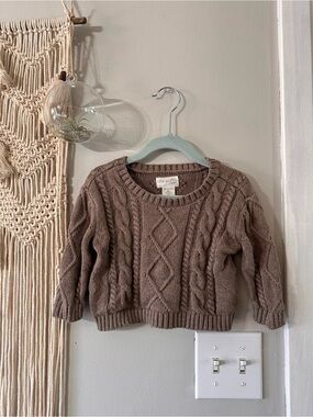 Little Earth Taupe Cable Knit Crewneck Sweater